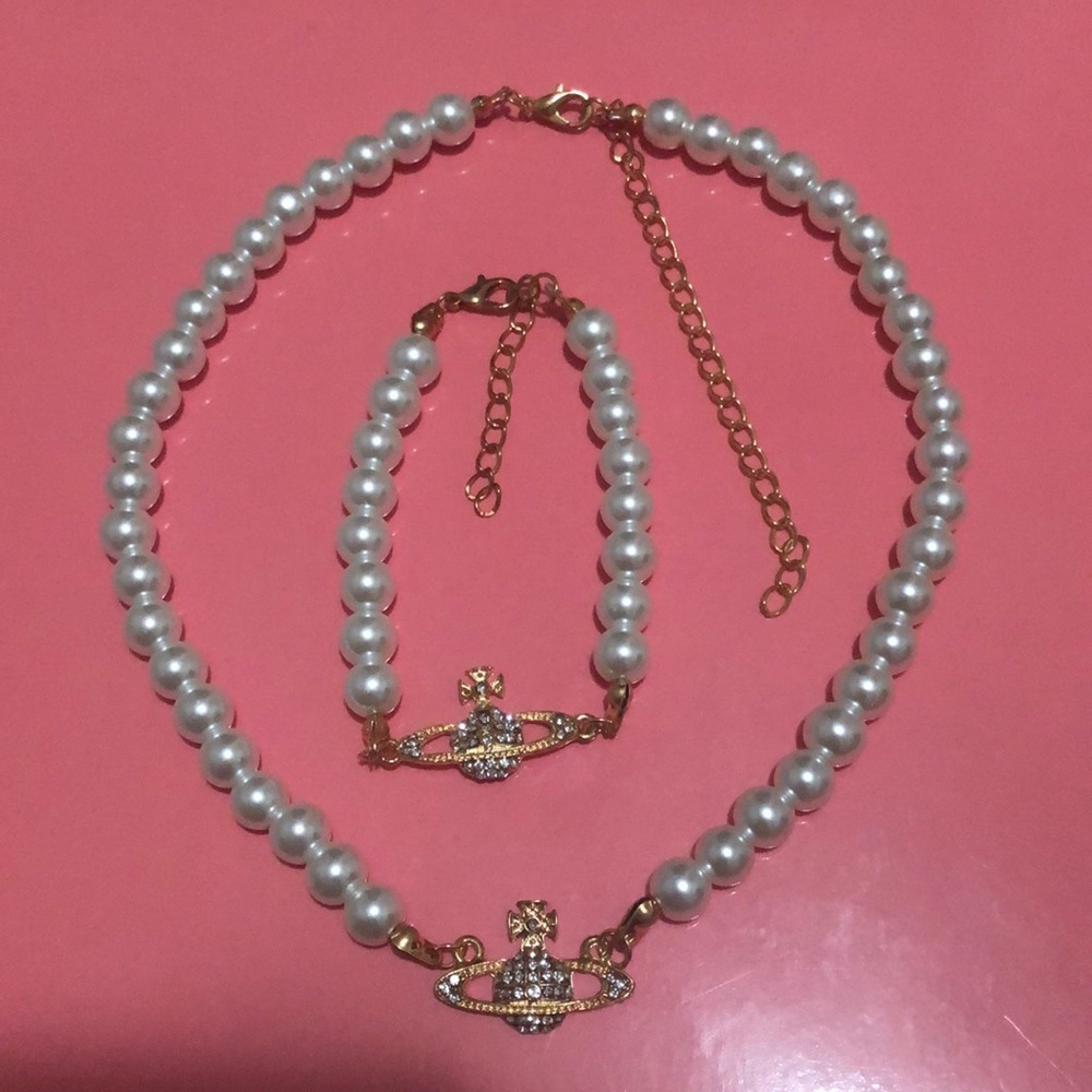 Saturn Orb Pearl Gold Jewelry Set